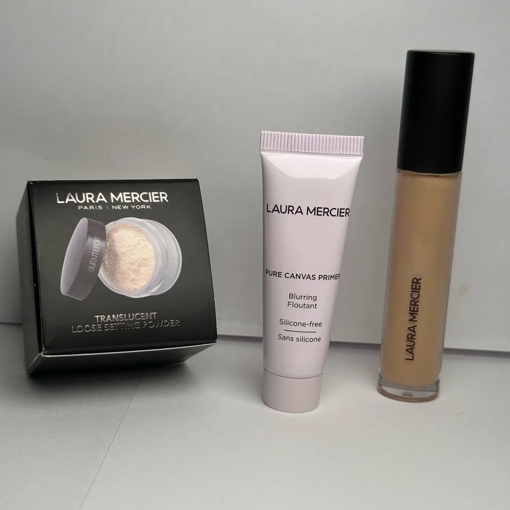 🆕 LAURA MERCIER 3 pc Makeup Lot w/ Concealer, Translucent Loose Powder & Primer - Picture 1 of 6